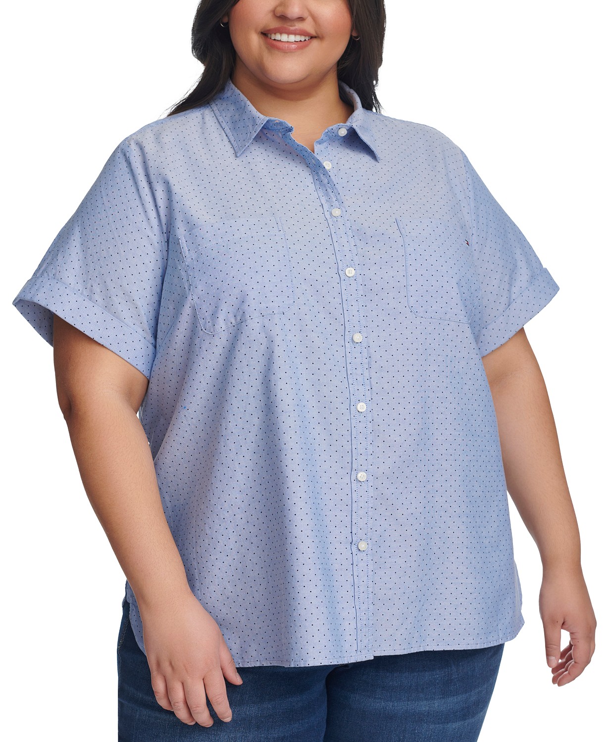 Plus Size Cotton Pin-Dot Camp Shirt