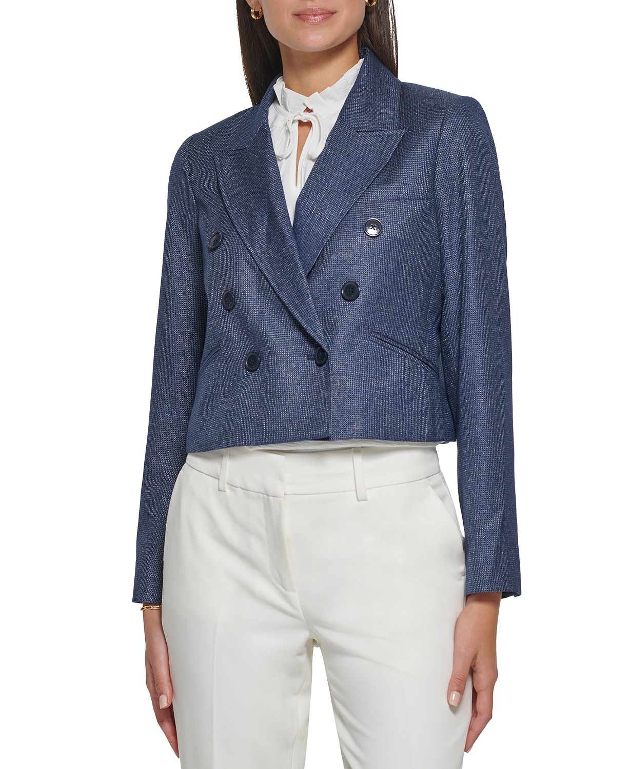 Womens Cropped Double-Breasted Blazer