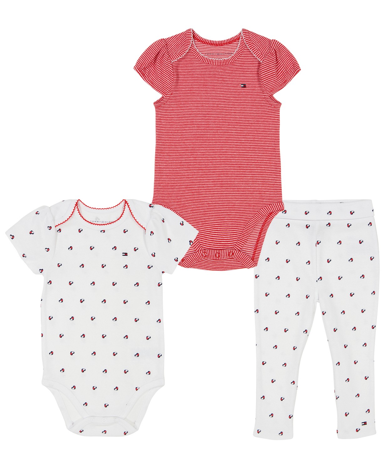 타미힐피거 Baby Girls Pattern Bodysuits and Joggers 3 Piece Set