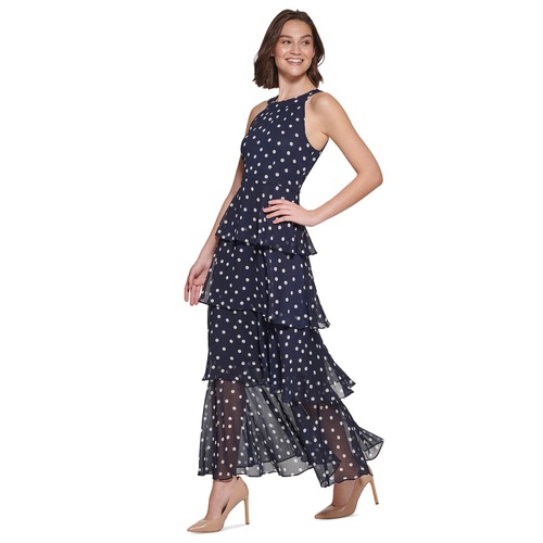 타미힐피거 Womens Dot-Print Tiered Maxi Dress