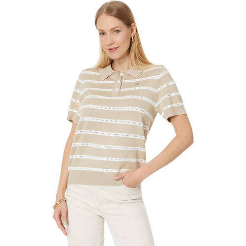 타미힐피거 Tommy Hilfiger Short Sleeve Textured Stripe Polo Sweater