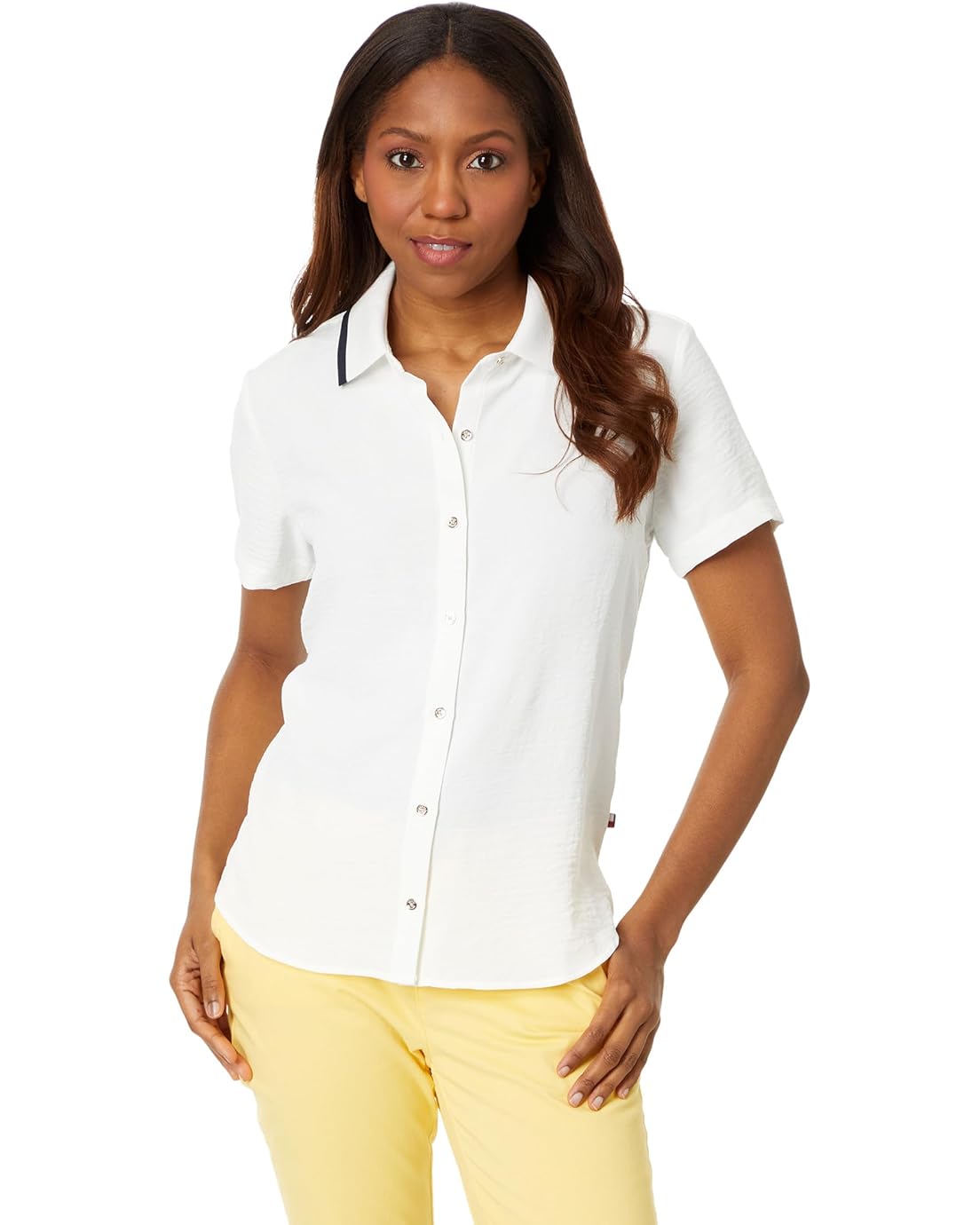 Tommy Hilfiger Short Sleeve Button Up With Ribbed Collar