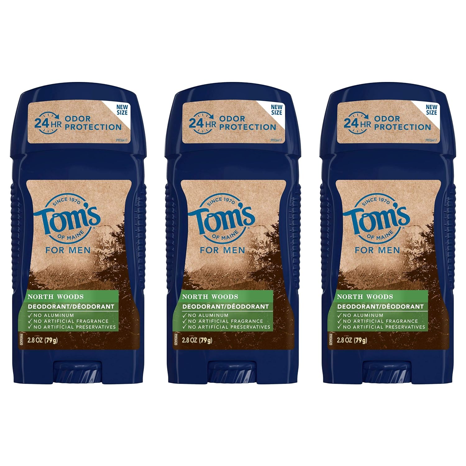  Toms of Maine Long-Lasting Aluminum-Free Natural Deodorant for Men, North Woods, 2.8 oz. 3-Pack