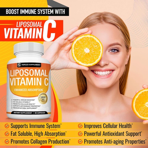  Toplux Liposomal Vitamin C 2100mg High Absorption Fat Soluble VIT C - Immune Support Collagen Booster Immunity Defense & Powerful Antioxidant, MCT Oil & Sunflower Lecithin, Acsorbic Acid,
