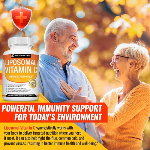  Toplux Liposomal Vitamin C 2100mg High Absorption Fat Soluble VIT C - Immune Support Collagen Booster Immunity Defense & Powerful Antioxidant, MCT Oil & Sunflower Lecithin, Acsorbic Acid,