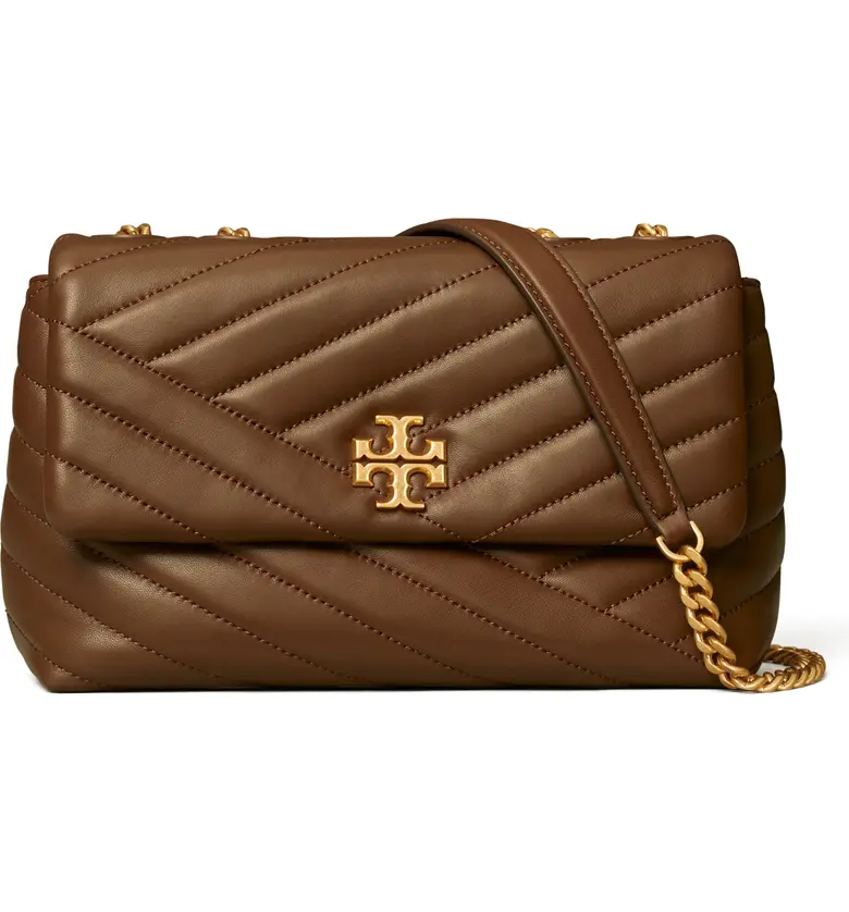 Tory Burch Kira Chevron Quilted Small Convertible Leather Crossbody Bag_FUDGE/ 59 ROLLED BRASS