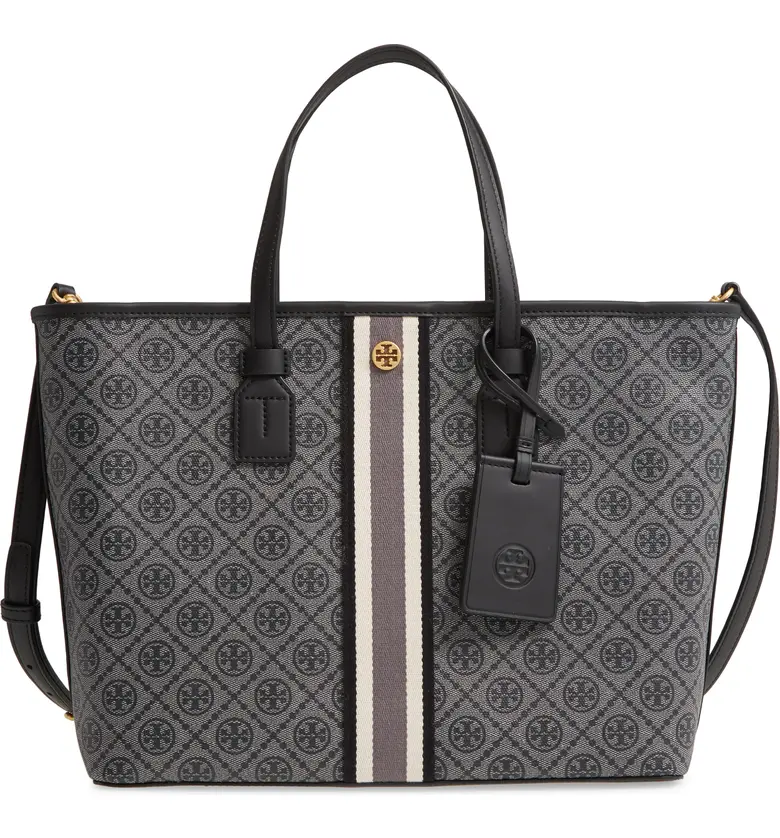 Tory Burch T Monogram Small Coated Canvas Tote_BLACK