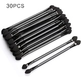 TygoMall Professional Double Head Eyeshadow Brushes Cosmetic Tool 30 Pcs Disposable Dual Sides Eyeshadow Sponge Brushes Makeup Applicator, with 12 cm Long Handle, Black