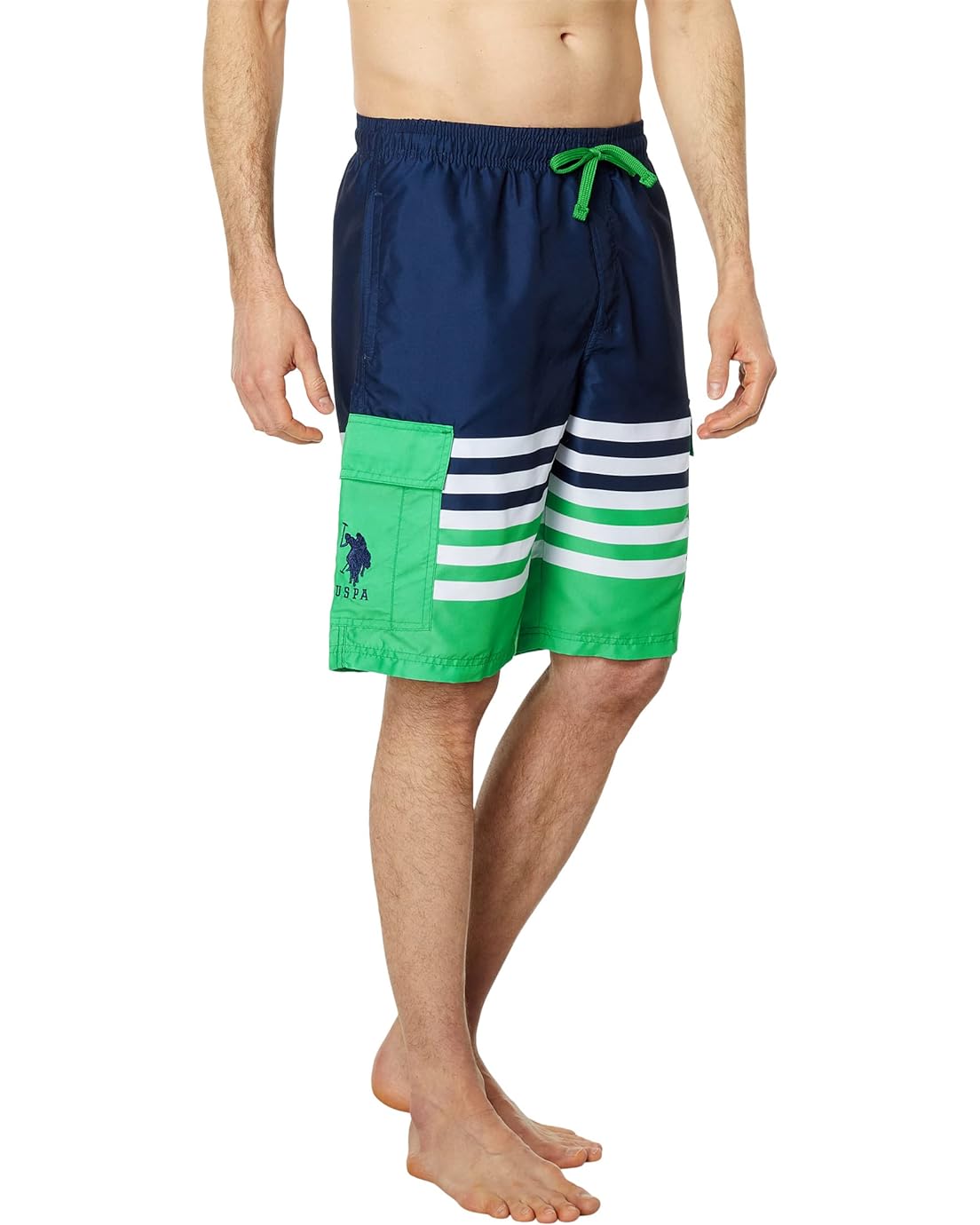 U.S. POLO ASSN. Stripe Color-Block Cargo Swim Shorts