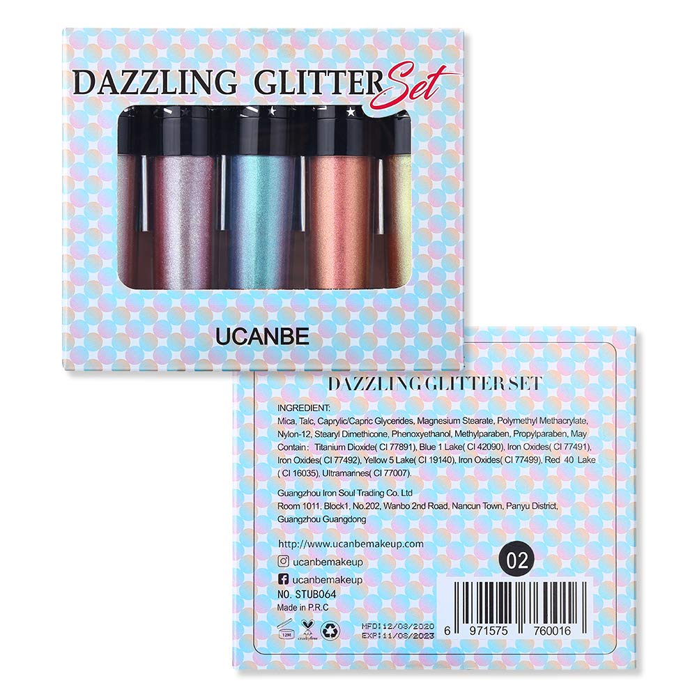  UCANBE 5Pcs/lot Dazzling Glitter Liquid Eyeshadow Set Makeup Metals Foil Shimmer Chameleon Eye Shadow Quick Dry High Pigmented Shine Cosmetic Gift Set (02)