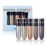 UCANBE 5Pcs/lot Dazzling Glitter Liquid Eyeshadow Set Makeup Metals Foil Shimmer Chameleon Eye Shadow Quick Dry High Pigmented Shine Cosmetic Gift Set (01)