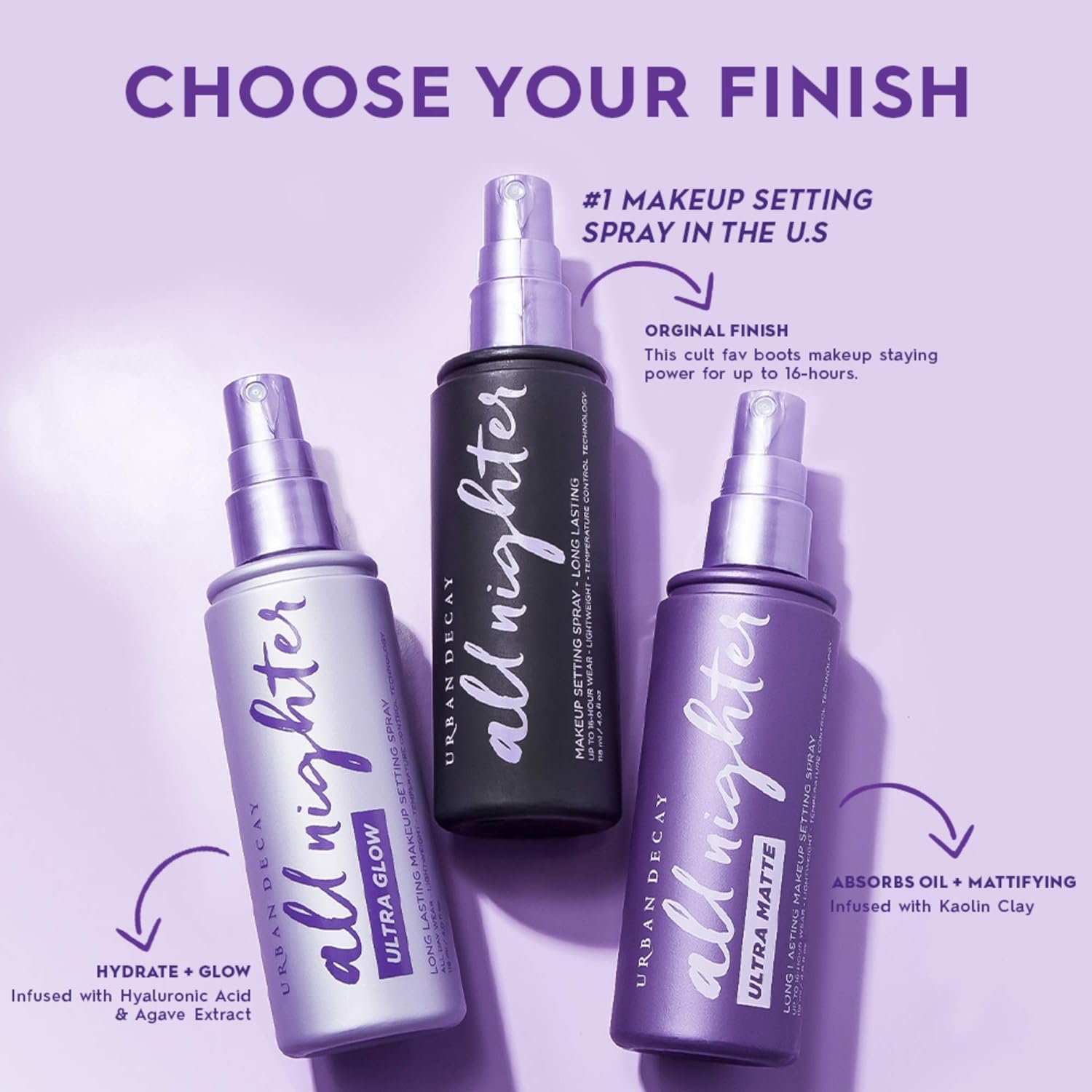  Urban Decay All Nighter Long-Lasting Makeup Setting Spray - Award-Winning Makeup Finishing Spray - Lasts Up To 16 Hours - Oil-Free, Microfine Mist - Non-Drying Formula for All Skin