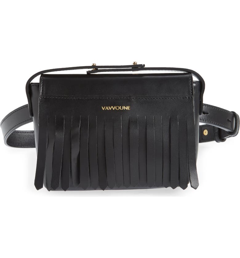 Vavvoune Dais Fringe Leather Belt Bag_Black