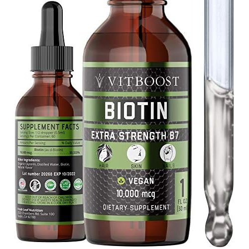  VITBOOST Extra Strength 10,000mcg Biotin Liquid Drops with Organic Berry Flavor 60 Servings Vegan Formula Supports Hair Growth, Strong Nails, Healthy Skin NO Artificial Preservatives