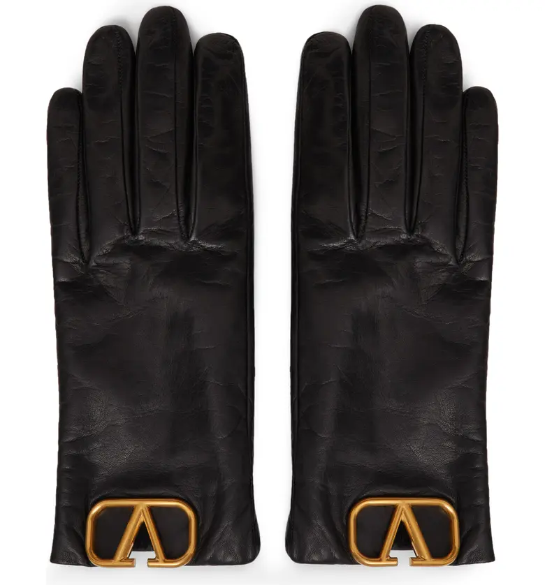 Valentino Garavani VLOGO Leather Gloves_BLACK