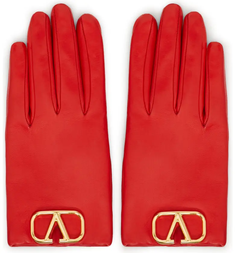 Valentino Garavani VLOGO Leather Gloves_ROUGE