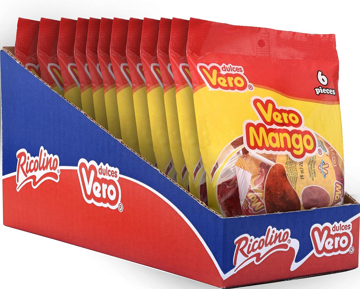  Vero Mango Lollipops - Mango and Chili Flavored Candy, 12 Bags with 6 Lollipops Each