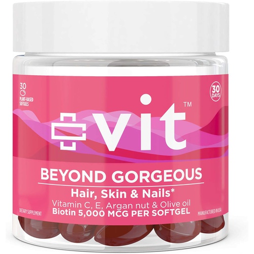  Biotin Vitamins for Hair Skin and Nails with Argan Oil + Vitamin E for Healthy Hair vit Beyond Gorgeous Biotin 5000mcg Vegan Softgels Non-GMO, Gluten-Free, Sugar-Free (30 Count (Pa