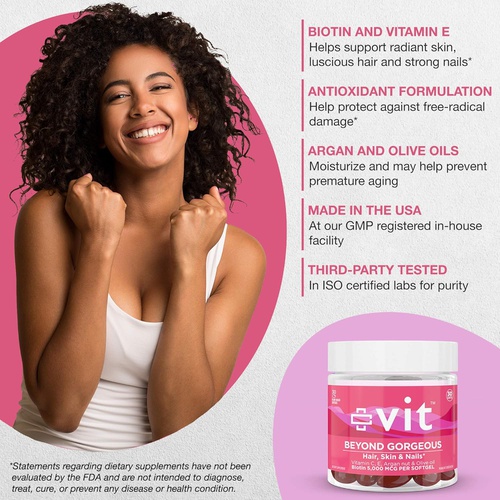  Biotin Vitamins for Hair Skin and Nails with Argan Oil + Vitamin E for Healthy Hair vit Beyond Gorgeous Biotin 5000mcg Vegan Softgels Non-GMO, Gluten-Free, Sugar-Free (30 Count (Pa