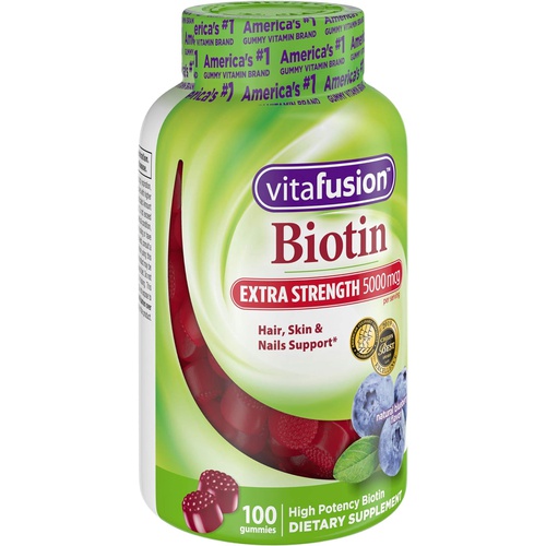  vitafusion Extra Strength Biotin Gummy Vitamins, Blueberry Flavored Biotin Vitamins for Hair, Skin and Nails, 100 Count