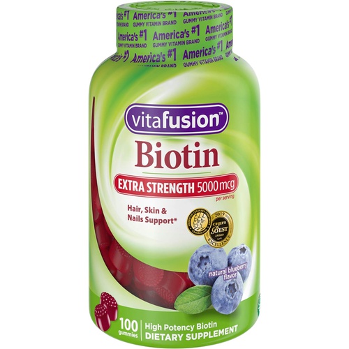  vitafusion Extra Strength Biotin Gummy Vitamins, Blueberry Flavored Biotin Vitamins for Hair, Skin and Nails, 100 Count
