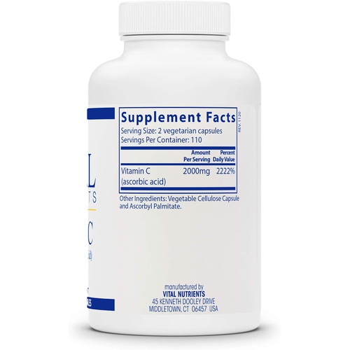 Vital Nutrients - Vitamin C 1000 mg (100% Pure Ascorbic Acid) - Potent Antioxidant to Support Iron Absorption - 220 Vegetarian Capsules