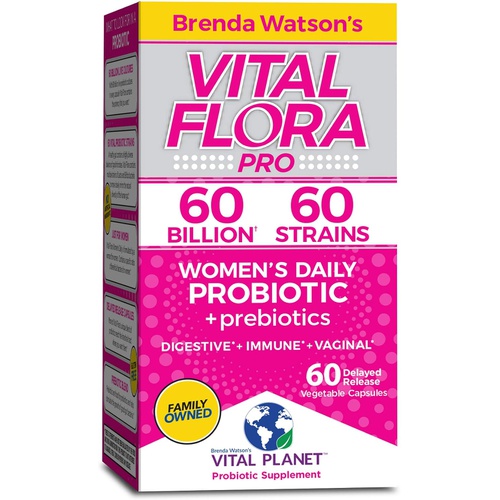  Vital Planet - Vital Flora Women’s Daily Probiotic Supplement with 60 Billion Cultures and 60 Strains, High Potency and Strain Diversity Probiotics for Women with Organic Prebiotic