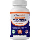 Vitamatic Vitamin D3 50,000 IU (as Cholecalciferol), Once Weekly Dose, 1250 mcg, 60 Veggie Capsules 1 Year Supply, Progressive Formula Helping Vitamin D Deficiencies (60 Count (Pac
