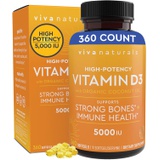 Viva Naturals Vitamin D3 5000 IU Softgels (125 mcg), 360 Softgels - High Potency Vitamin D Supplements, Small & Easy to Swallow Softgel for Healthy Immune Function, Bones & Muscles, Made with Or