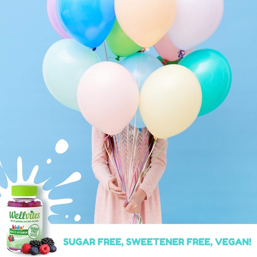  Wellvites Kids Multivitamin Gummies - Sugar Free, Vegan, Non-GMO  Vitamins for Kids - Vitamin A, D, B6, B12 and C - No Artificial Sweeteners, Gluten Free, Gelatin Free - 60 Count