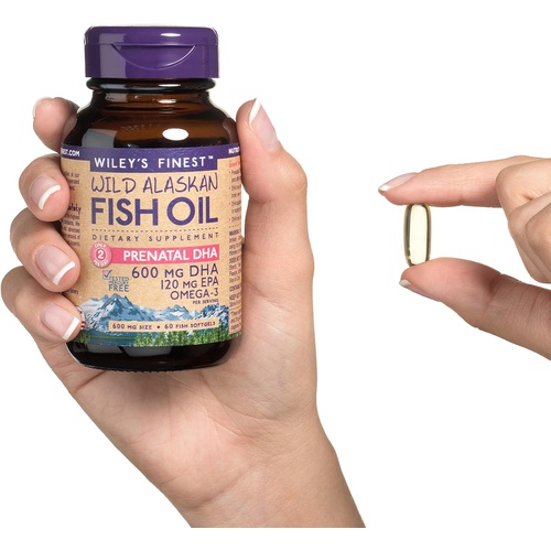  Wileys Finest Wild Alaskan Fish Oil Prenatal DHA - 720mg EPA and DHA Omega-3s for Pregnant Women and Nursing Mothers - 120 Softgels (60 Prenatal Vitamin Servings)