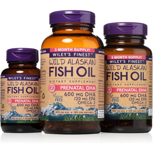  Wileys Finest Wild Alaskan Fish Oil Prenatal DHA - 720mg EPA and DHA Omega-3s for Pregnant Women and Nursing Mothers - 120 Softgels (60 Prenatal Vitamin Servings)