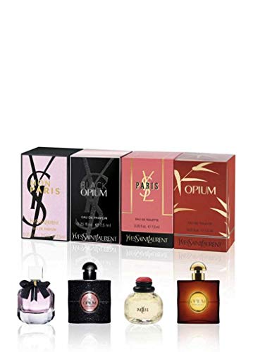YVES SAINT LAURENT YSL Perfume Miniatures Travel Set for Women, Eau de Toilette & Eau de Perfume, Opium, Paris, Black Opium, Mon Paris, 7.5ml .25 oz.