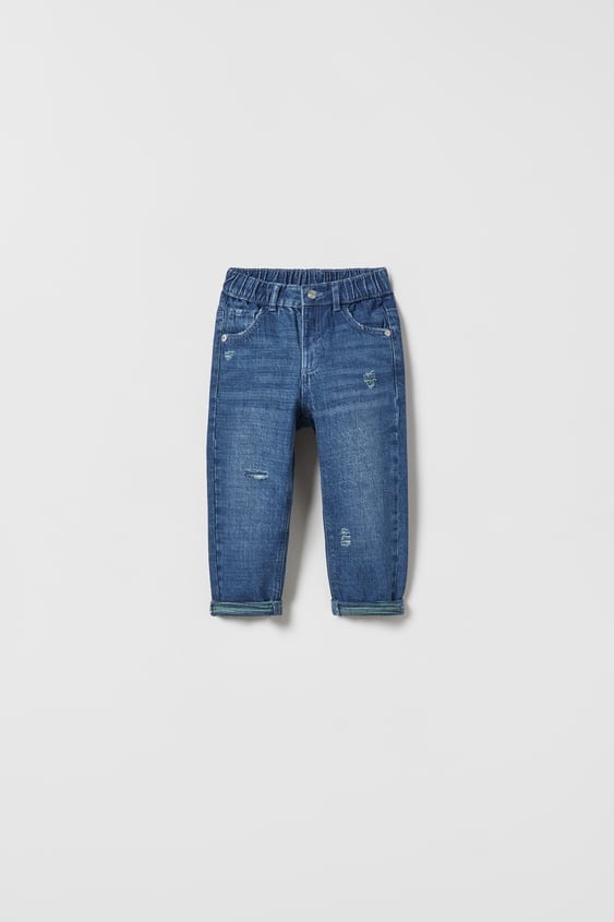 Zara SOLID COLOR RIPPED LOW JEANS