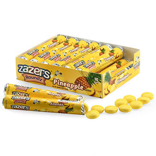 Zazers Chewy Round Candy Roll Fruit Flavored Pineapple Candy Non Melting Bulk for Home Office Party 1.16 ounce Pack of 16
