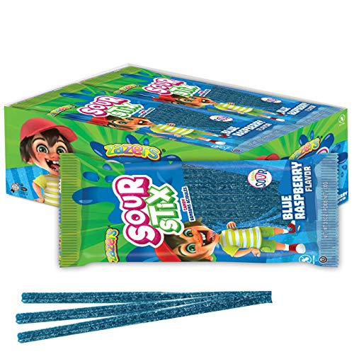 Zazers Sour Straws Candy  Sour Candy for Kids  Blue Raspberry Flavor  Low Fat, Low Sodium Sweets  Kosher Candies  Best Gift For Children 24 Pack (NET WT 42.3 OZ, 1200g)