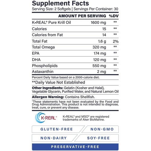  1MD Nutrition KrillMD - Antarctic Krill Oil Omega 3 Supplement with Astaxanthin, EPA, DHA 2X More Effective Than Fish Oil 60 Softgels