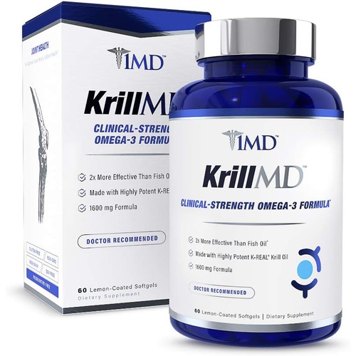  1MD Nutrition KrillMD - Antarctic Krill Oil Omega 3 Supplement with Astaxanthin, EPA, DHA 2X More Effective Than Fish Oil 60 Softgels
