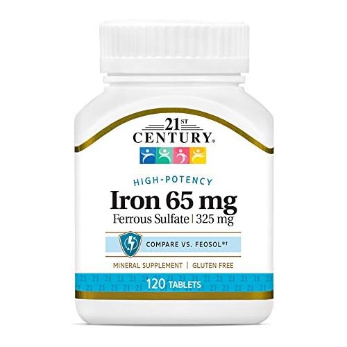  21st Century Iron 65 mg Ferrous Sulfate 325 mg Tablets, 120 Count