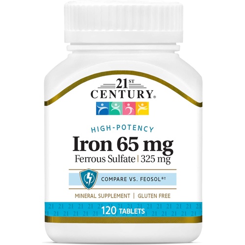  21st Century Iron 65 mg Ferrous Sulfate 325 mg Tablets, 120 Count
