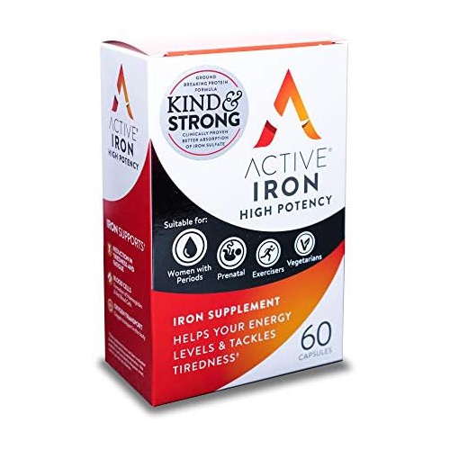  Active Iron High Potency Iron Supplement, 2X Better Absorption & Non-Constipating, Helps Support Energy, Iron Pills for Women & Men, 25mg (60 Capsules)