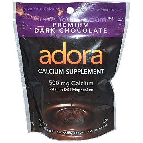  Adora Adora Calcium Supplement, 500mg, Dark Chocolate 30 disks (Quantity of 4)
