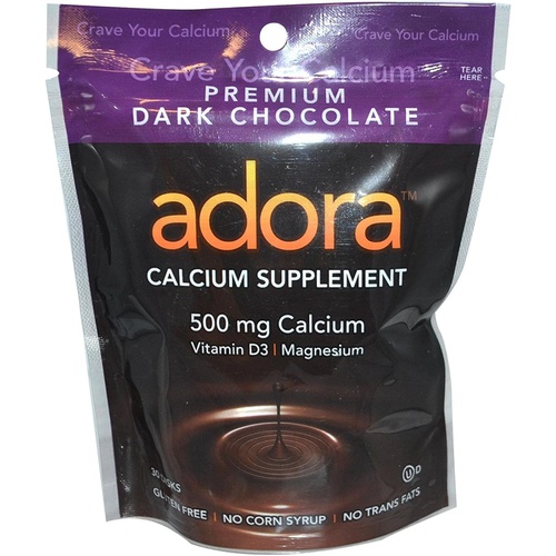  Adora Adora Calcium Supplement, 500mg, Dark Chocolate 30 disks (Quantity of 4)