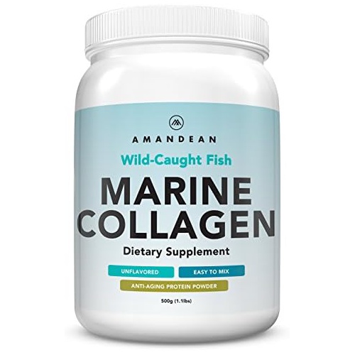  AMANDEAN Premium Anti-Aging Marine Collagen Powder 17.6 Oz Wild-Caught Hydrolyzed Fish Collagen Peptides Type 1 & 3 Collagen Protein Supplement Amino Acids for Skin, Hair, Nails Paleo Frien