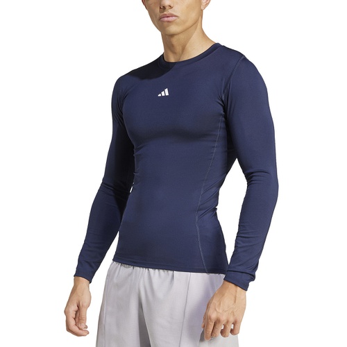 아디다스 Adidas Mens Fitted Crewneck Tech Fit Compression Shirt
