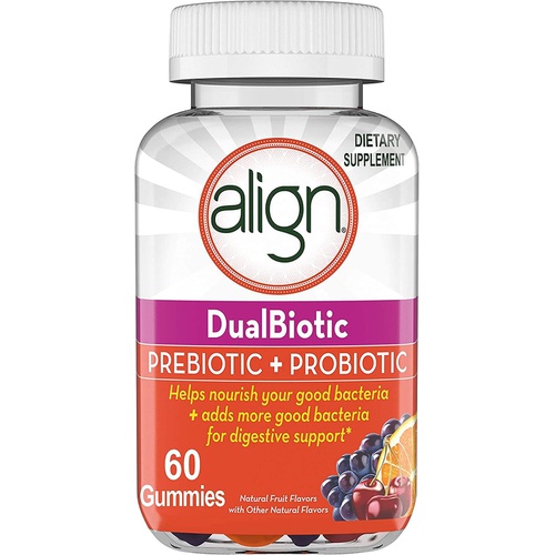  Align DualBiotic, Prebiotic + Probiotic for Women and Men, Help Nourish and Add Good Bacteria for Digestive Support, Natural Fruit Flavors, 60 Gummies