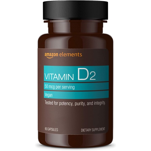  Amazon Elements Vitamin D2 2000 IU, Vegan, 65 Capsules, Supports Strong Bones and Immune Health, 2 month supply (Packaging may vary)