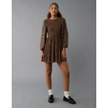 AE Long-Sleeve High Neck Mesh Mini Dress