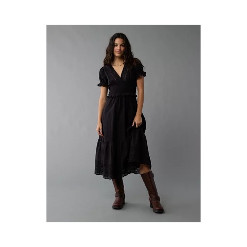아메리칸이글 AE Puff Sleeve V-Neck Midi Dress