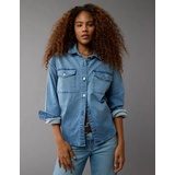 AE Dreamy Drape Cozy Long-Sleeve Button-Up Denim Shirt